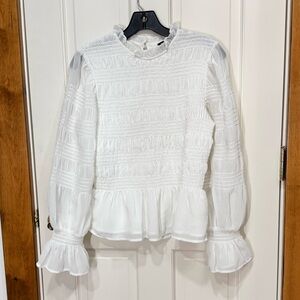 Express White Smocked Peplum Blouse with ruffles—Size Small